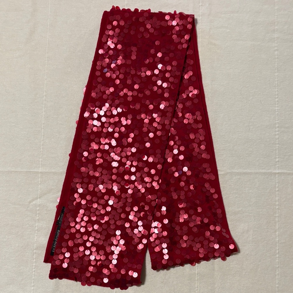 Eileen Fisher Red Sequin Wool Scarf